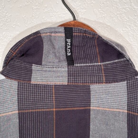 Prana Los Feliz Flannel Long Sleeve Button Up Shirt Charcoal Medium Slim - Picture 7 of 12